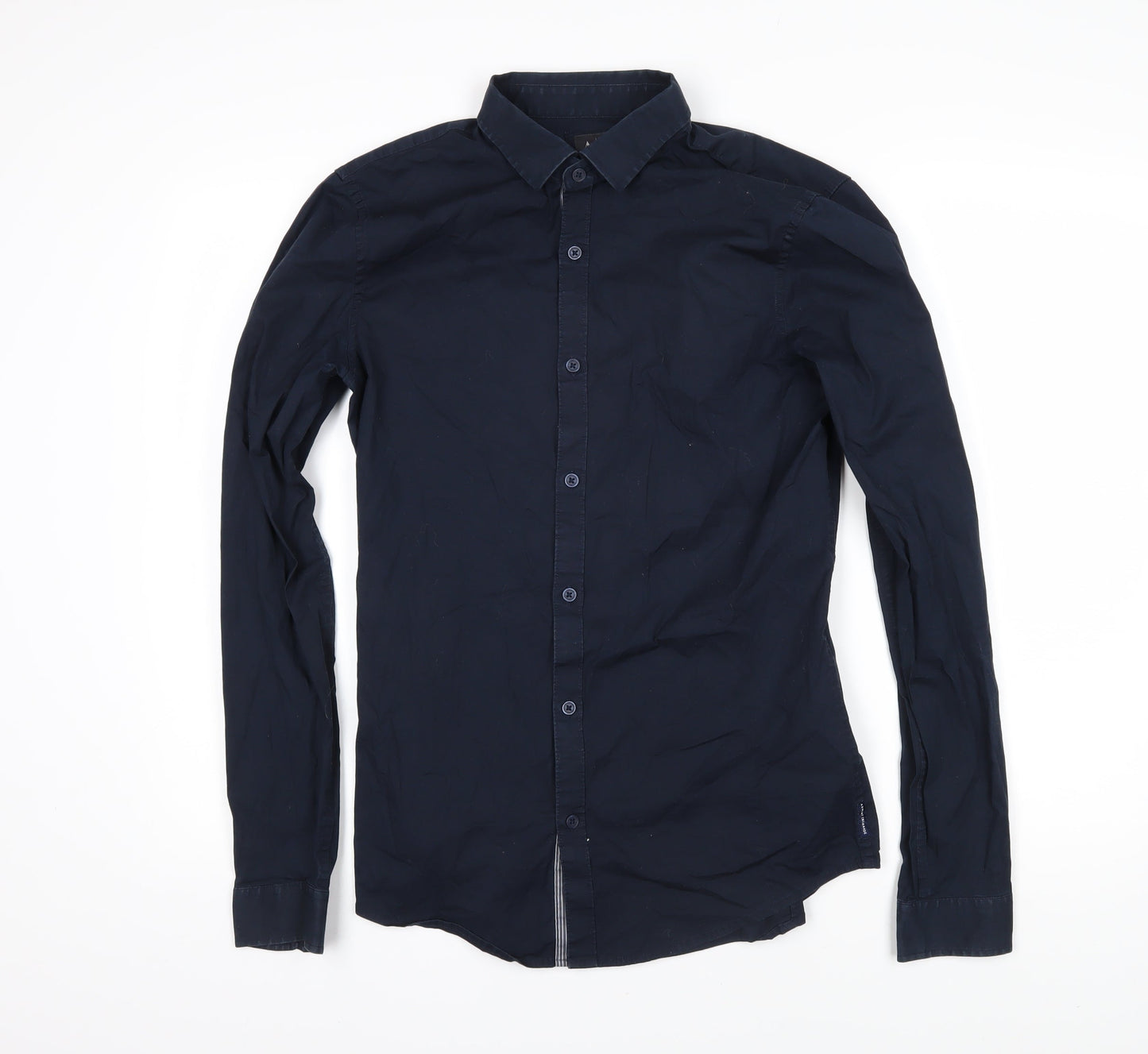 AX Mens Blue Cotton Button-Up Size M Collared Button