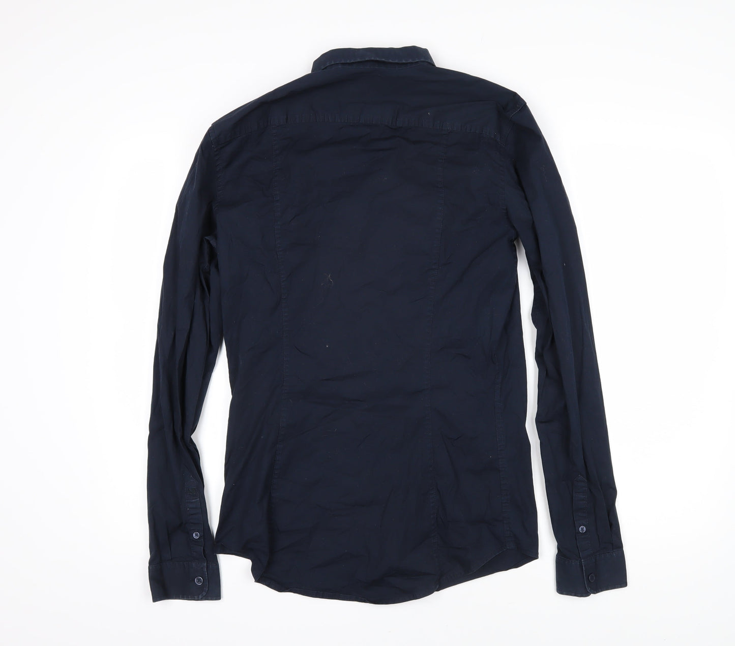 AX Mens Blue Cotton Button-Up Size M Collared Button