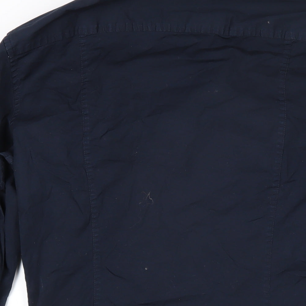 AX Mens Blue Cotton Button-Up Size M Collared Button