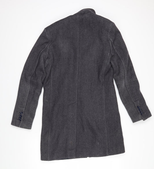 Fusaro Mens Grey Herringbone Overcoat Coat Size 46 Button