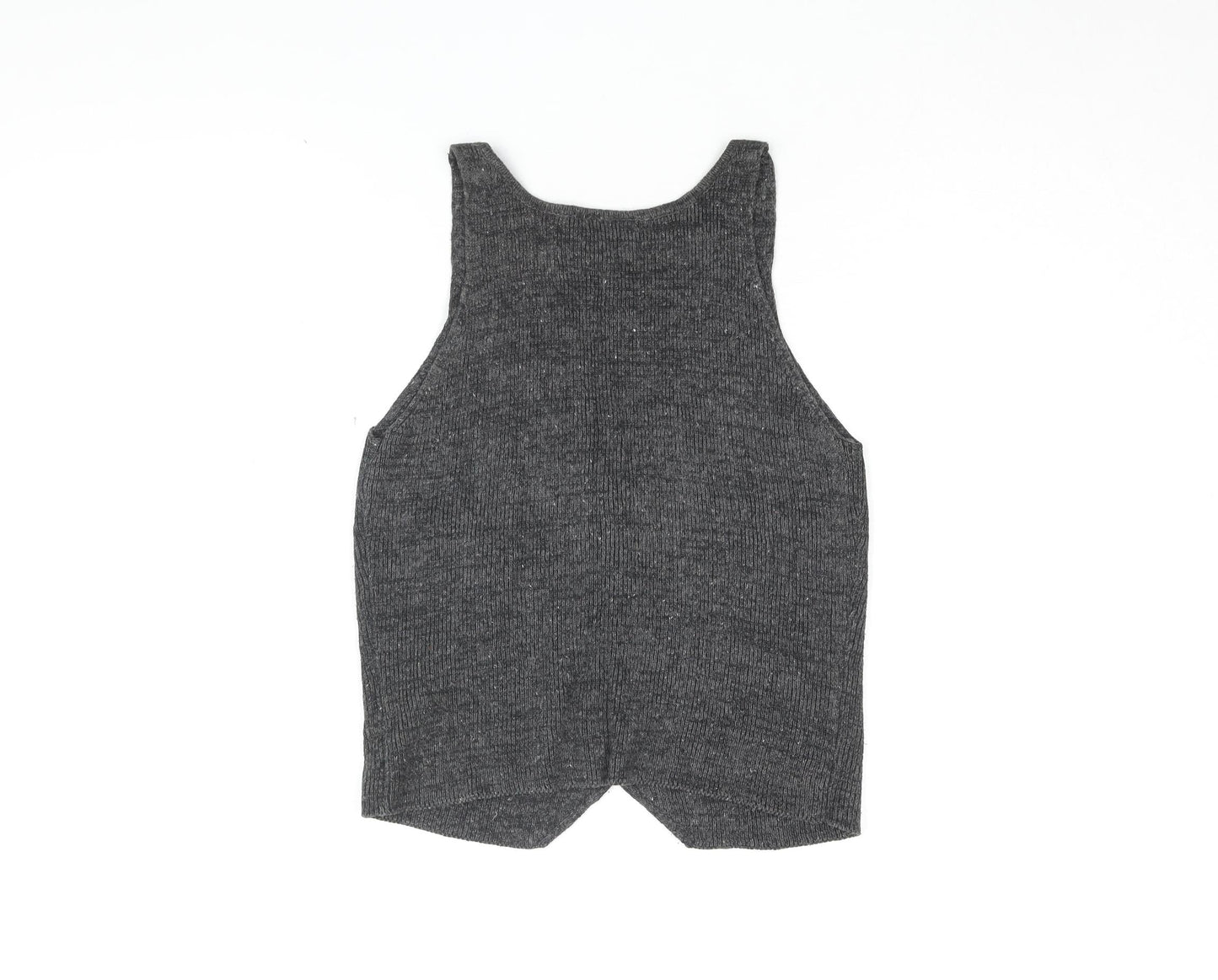 Miss Selfridge Womens Grey Ramie Basic Button-Up Size M V-Neck