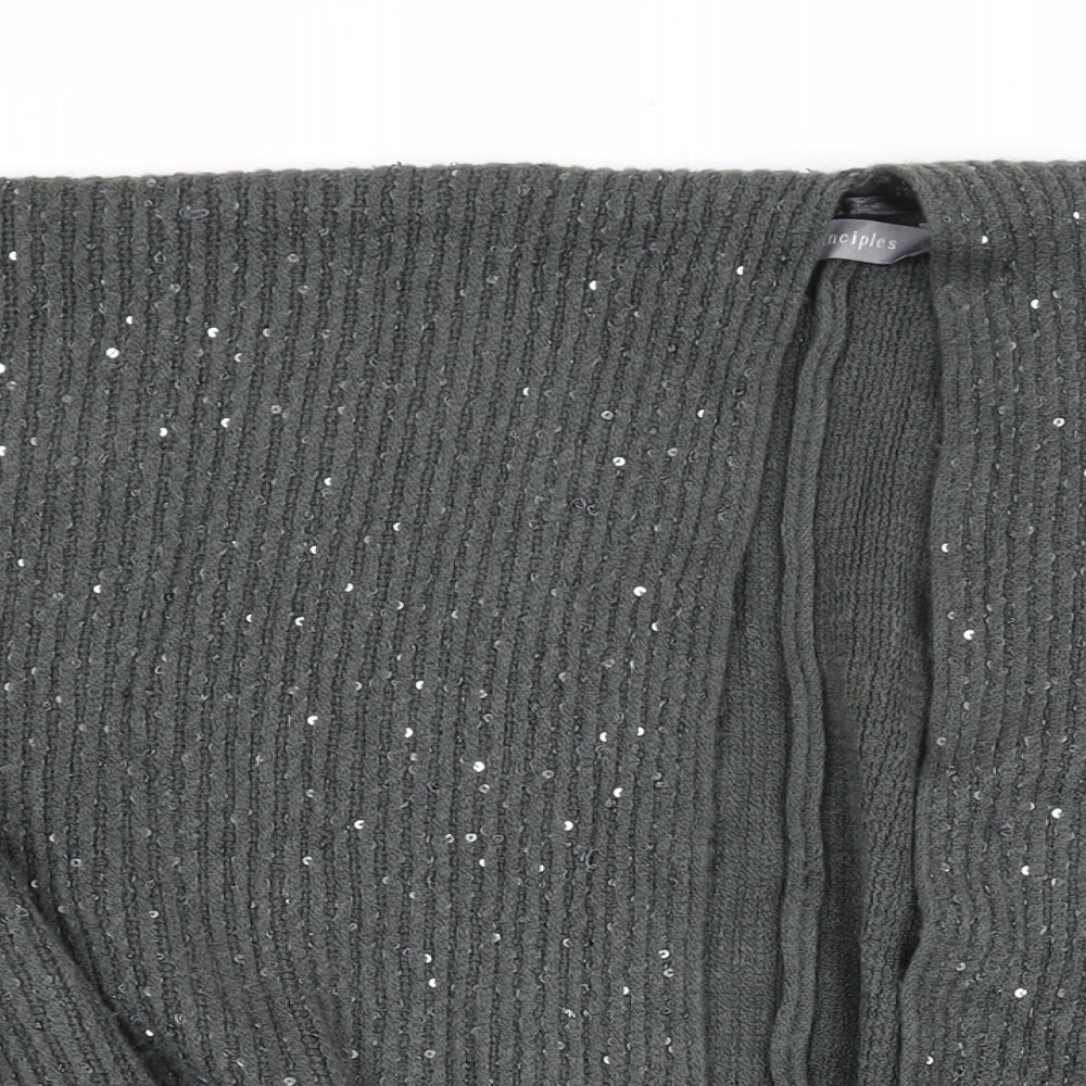 Close-up detail of Principles women’s green v-neck acrylic cape jumper one size