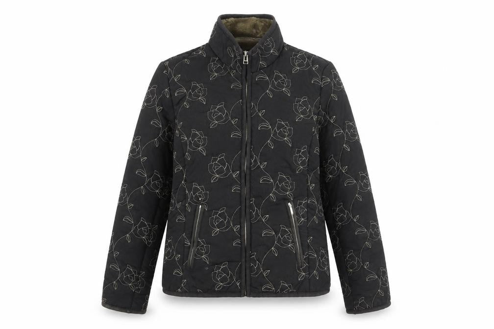 SCL sport Womens Black Floral Jacket Coat Size 10 Zip