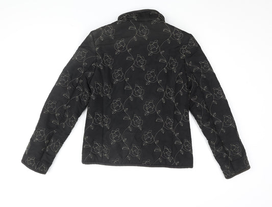 SCL sport Womens Black Floral Jacket Coat Size 10 Zip