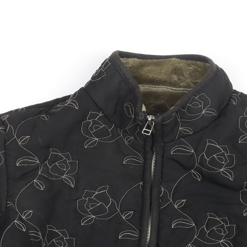 SCL sport Womens Black Floral Jacket Coat Size 10 Zip