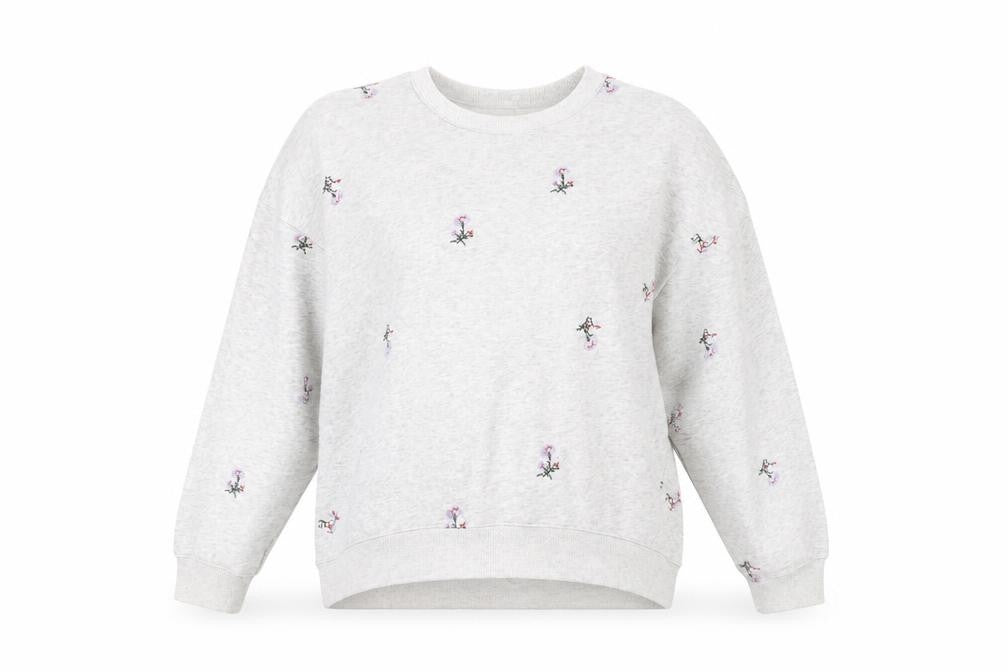 H&M Womens Grey Floral Cotton Pullover Sweatshirt Size M Pullover