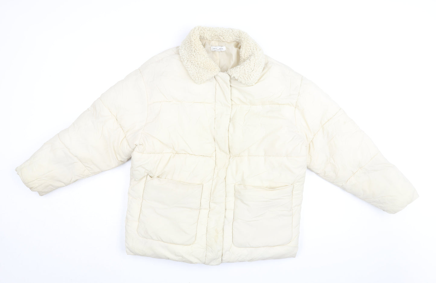 Topshop Womens Ivory Puffer Jacket Coat Size 8 Zip