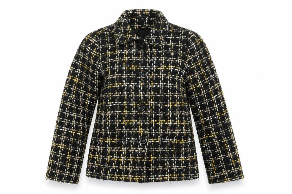 EWM Womens Black Geometric Jacket Coat Size 14 Button