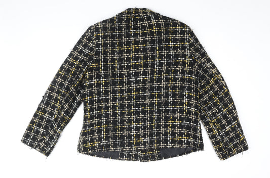 EWM Womens Black Geometric Jacket Coat Size 14 Button
