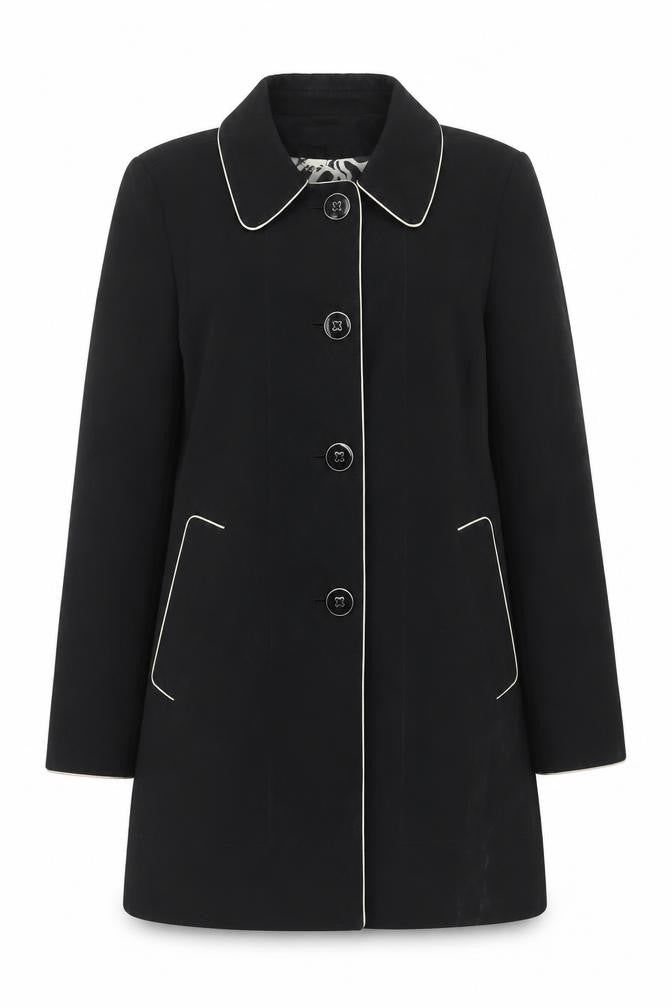 Anne Klein Womens Black Overcoat Coat Size M Button