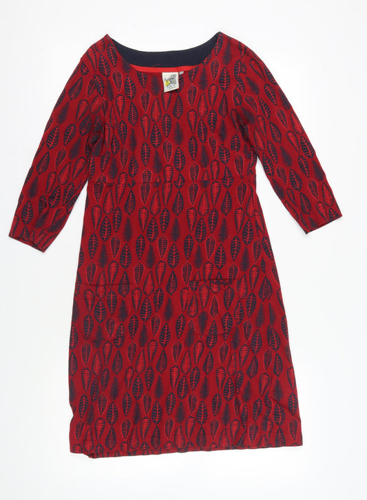 Weird Fish Women's Red Geometric Boat Neck Dress