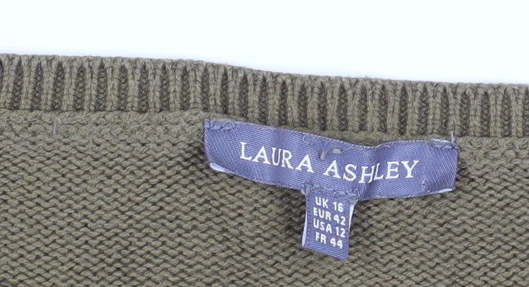 Laura Ashley Women's Green Crew Neck Pullover Jumper, Size 16