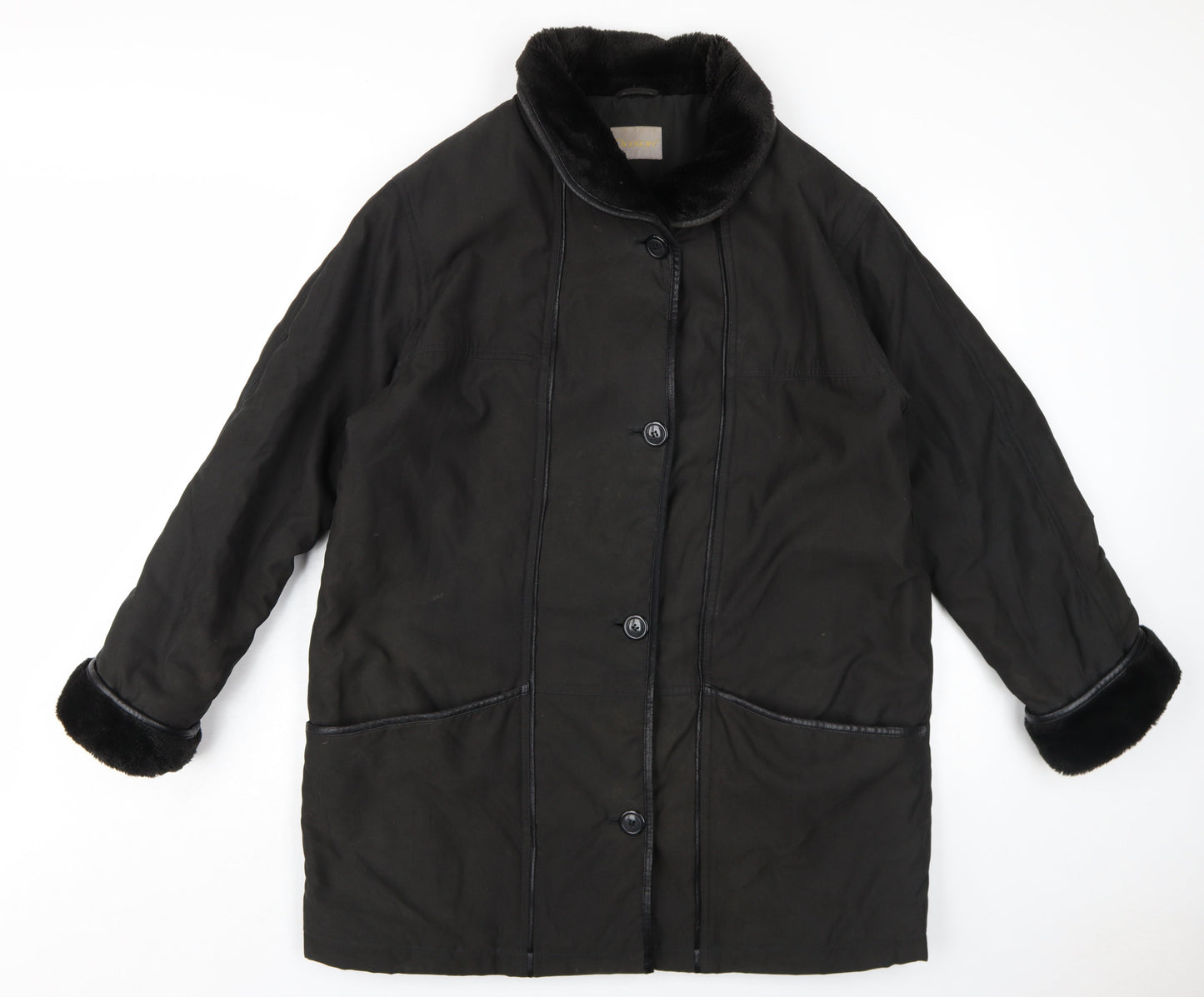 Daxon Womens Black Overcoat Coat Size 16 Button