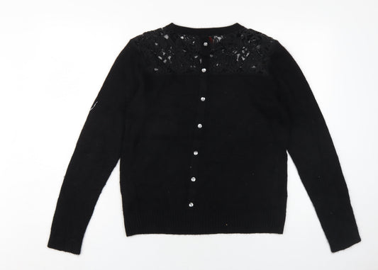 Arabella & Addison Womens Black Round Neck Nylon Pullover Jumper Size M
