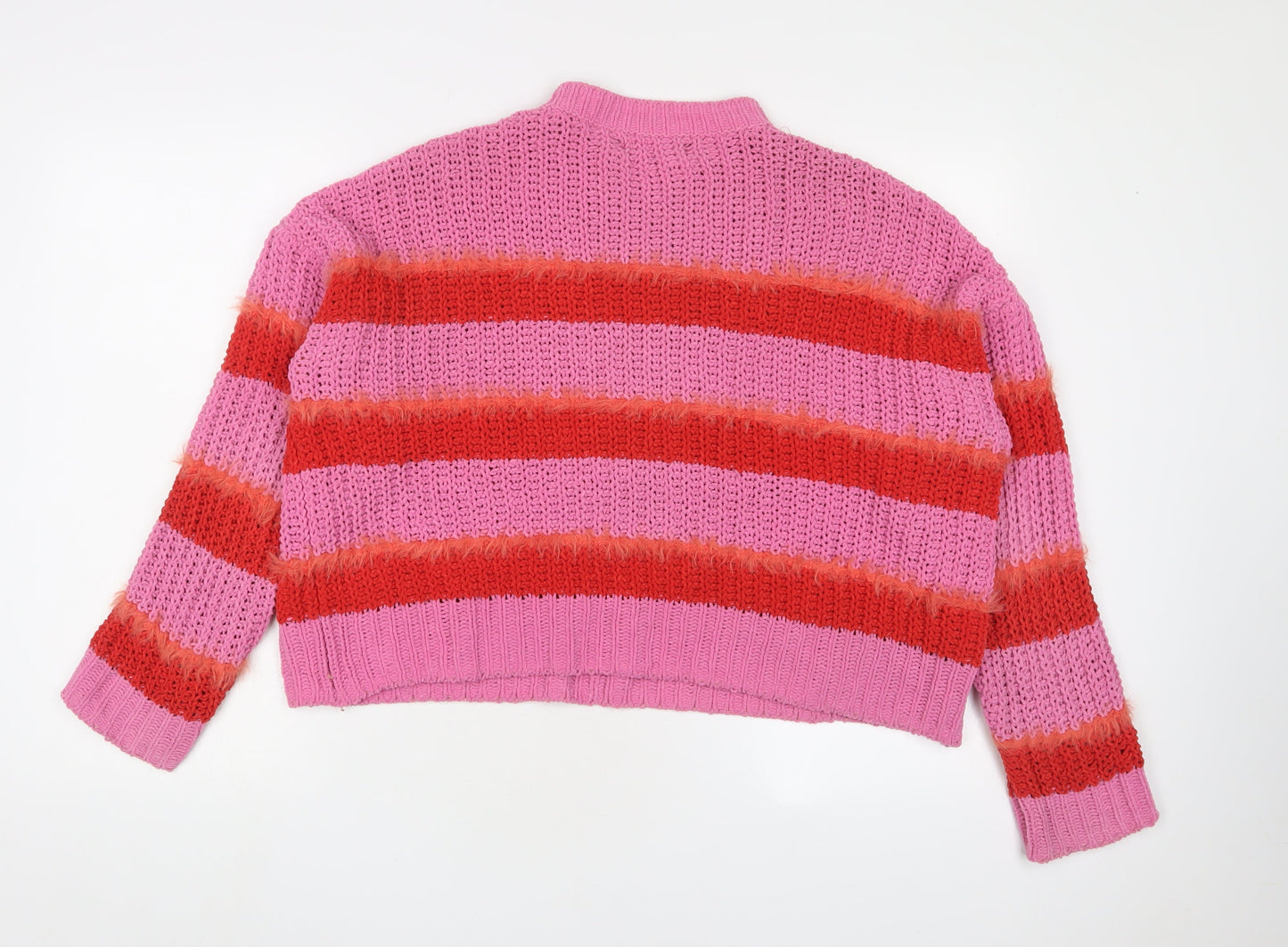 Bershka Women's Pink Striped Knit Pullover Jumper