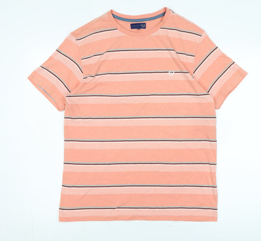 Linen & Thread Men's Orange Striped T-Shirt, Size M