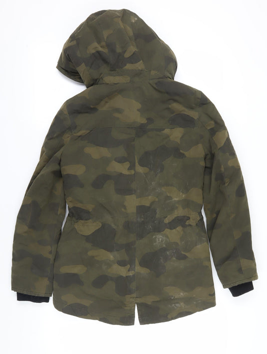 H&M Women's Green Camouflage Parka Jacket Size 6