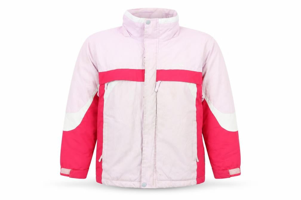 Front view of Trespass girls’ pink puffer jacket, size 11-12, winter ski coat