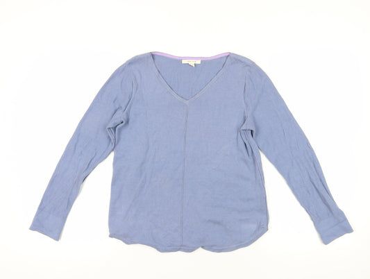 White Stuff Women's Blue V-Neck Long Sleeve T-Shirt