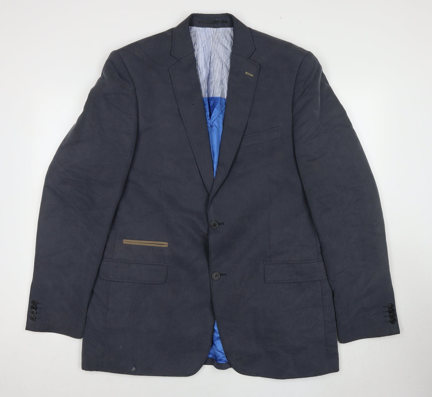 Hugo James Men's Blue Wool Blazer 44L Notch Lapel