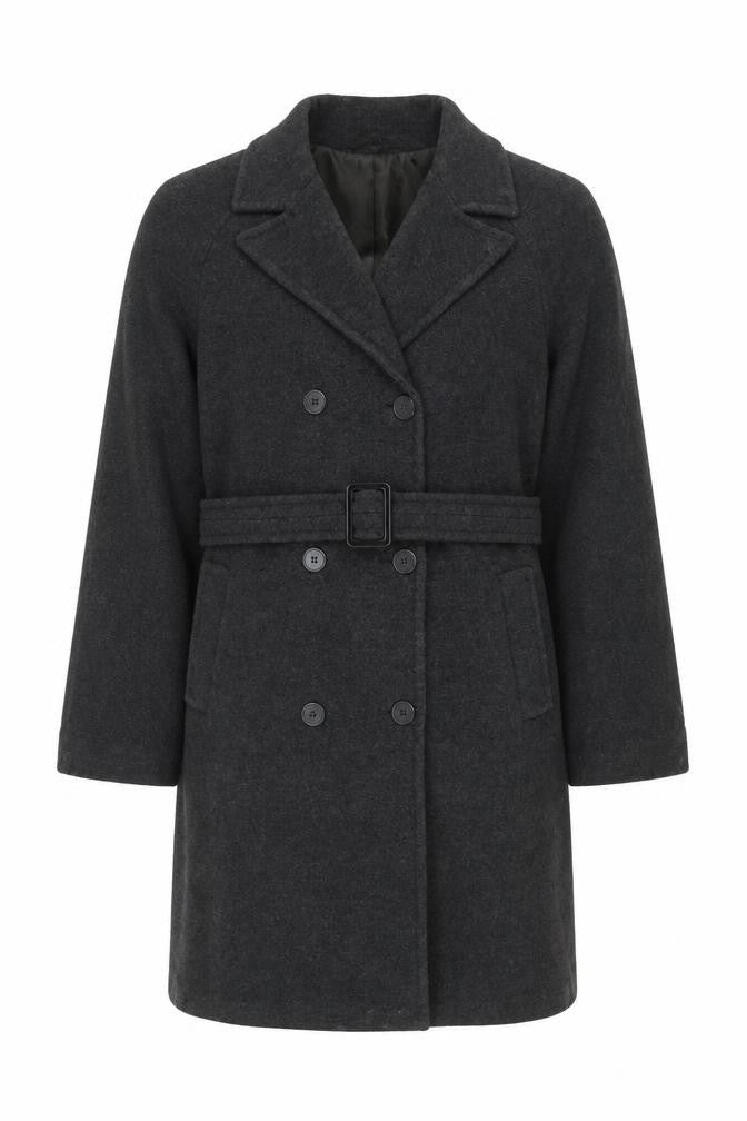 Anne Weyburn Women's Black Belted Overcoat UK 12