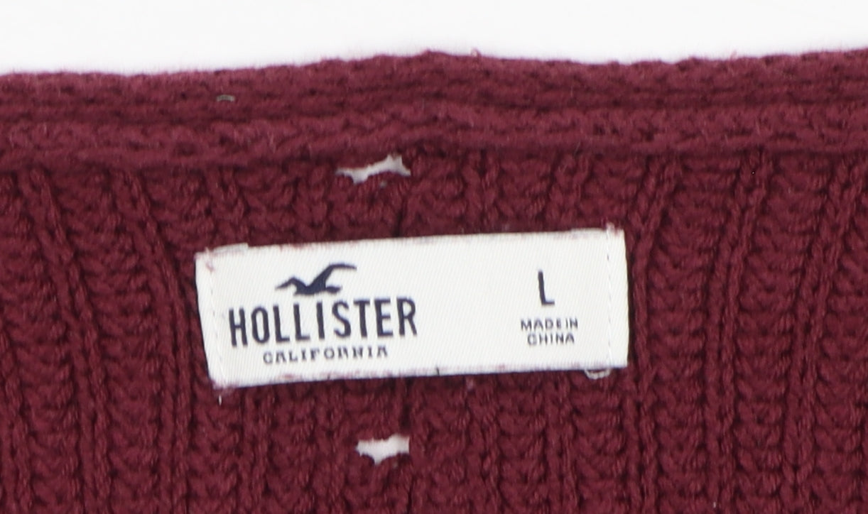 Hollister Women's Red Cardigan, Size L, Knit, Excellent