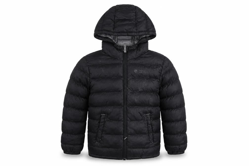 Front view of Mountain Warehouse boys’ black puffer jacket 2-3 years