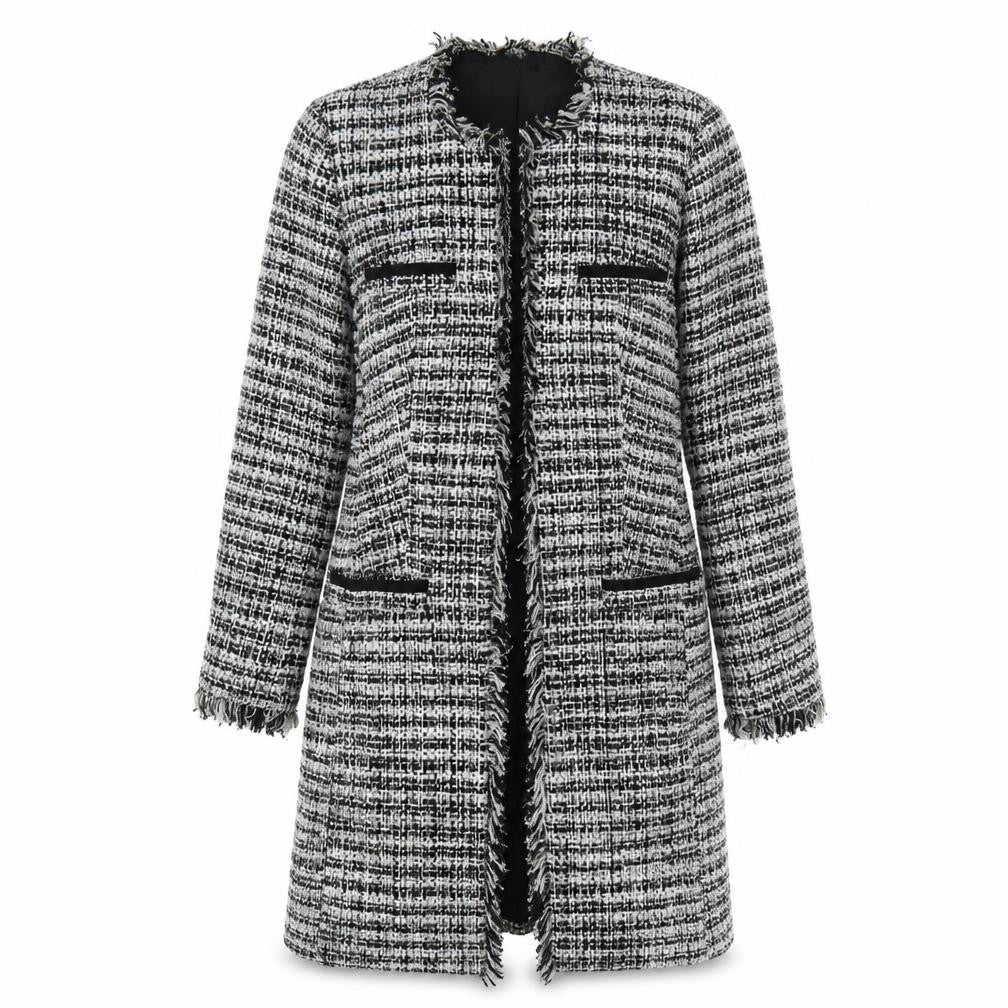 Front view of Kaleidoscope Women's Black White Check Coat, size 10, Classic Style