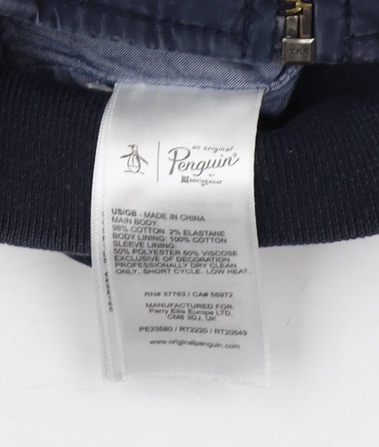 Penguin Men's Blue Bomber Jacket, M, Cotton Blend