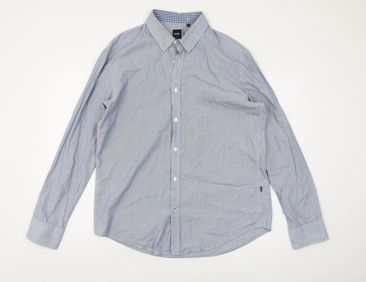 Hugo Boss Men's Blue XL Slim Fit Striped Shirt