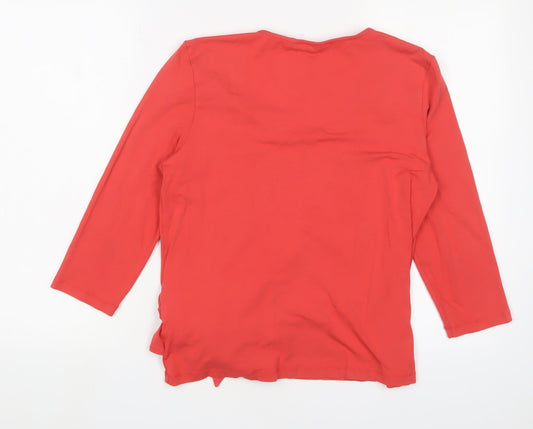 Lakeland Women's Red Wrap Top Size M 3/4 Sleeve V-Neck