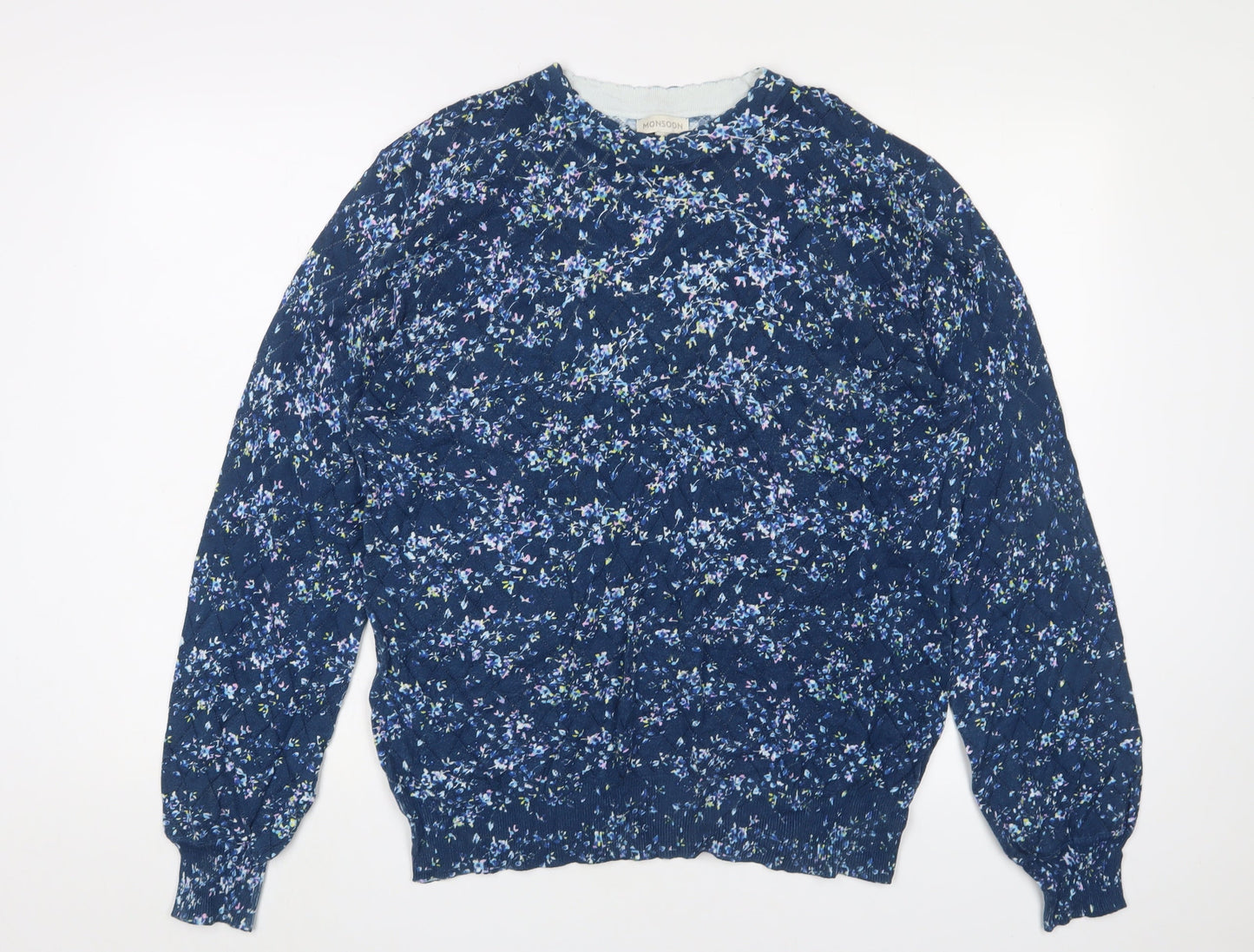 Monsoon Women's Blue Floral Pullover Jumper L