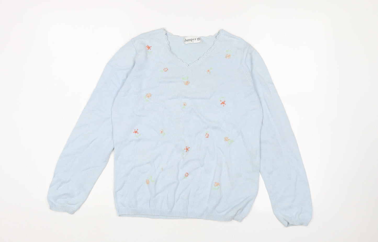 Jumper Women's Blue Embroidered Cotton Jumper - Small