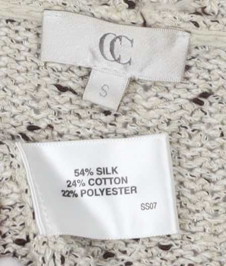 CC Women's Beige V-Neck Silk Blend Cardigan, Size S