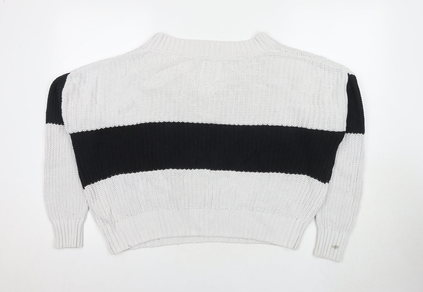Hollister Women's White Striped Pullover Jumper L