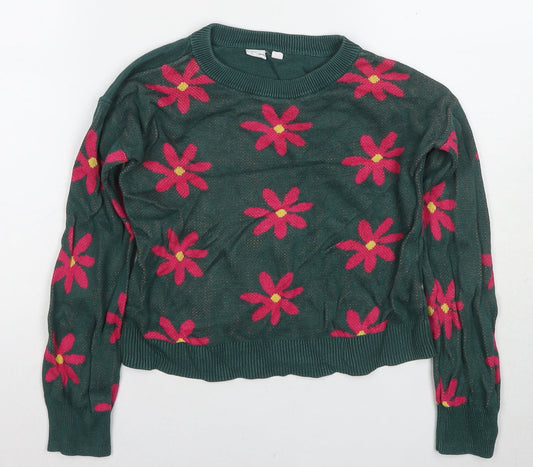GAP Kids Girls Green Floral Pullover Jumper M Cotton