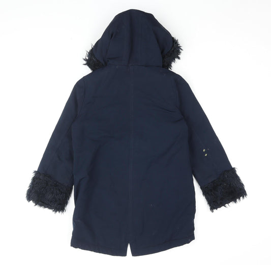River Island Girls Blue Parka Coat, 7-8 Years, Faux Fur, Winter