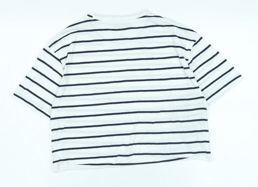 Pull & Bear White Striped Cropped T-Shirt Unisex M