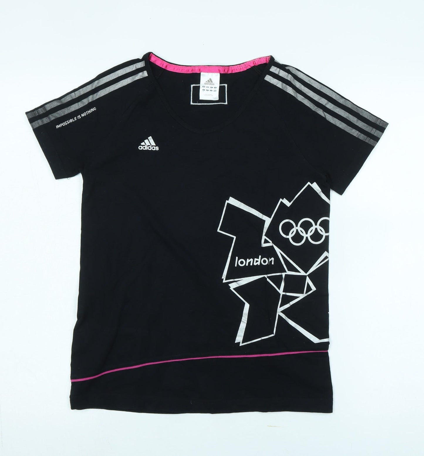 Adidas Women's Black T-Shirt, Size 12, Sporty Olympic