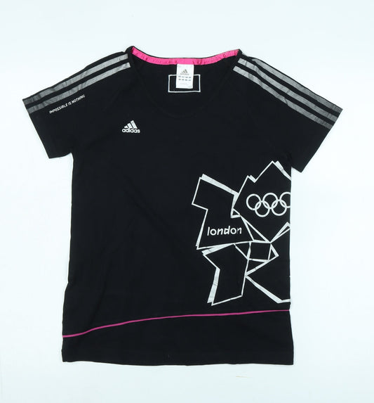 Adidas Women's Black T-Shirt, Size 12, Sporty Olympic