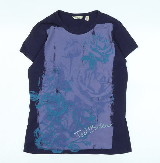 Ted Baker Women's Blue Floral T-Shirt, Size 6, Casual Style