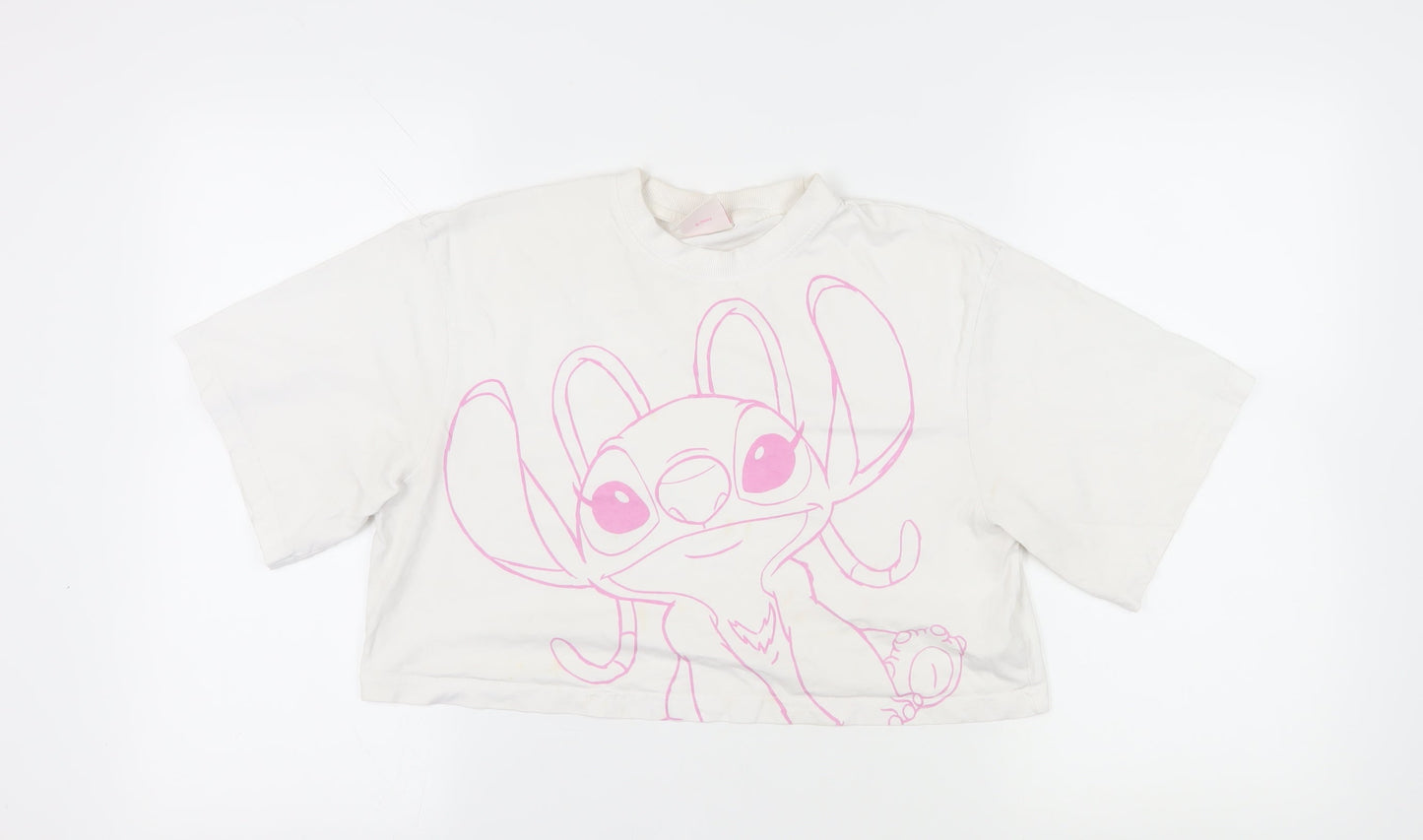 Disney Women's White Cropped Cartoon T-Shirt Medium