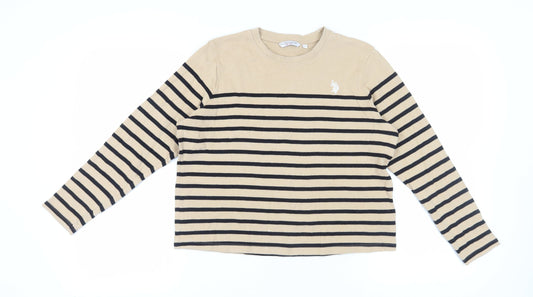 U.S. Polo Assn. Unisex Beige Striped Long Sleeve T-Shirt