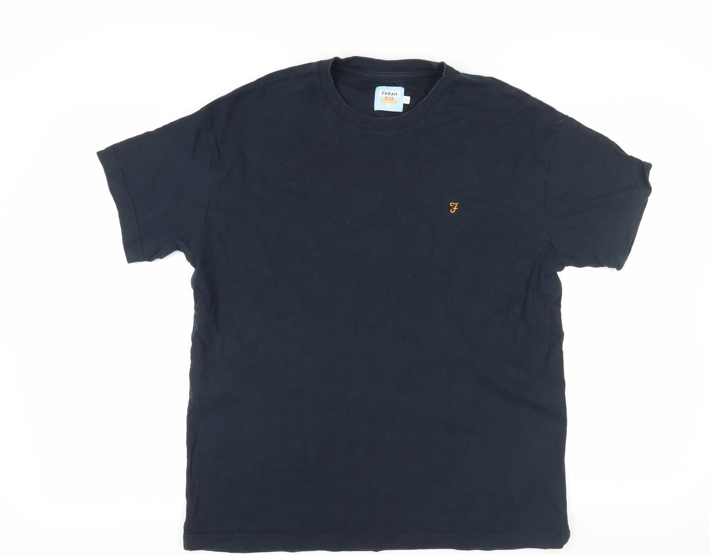 Farah Men's Black Cotton T-Shirt, Size L, Logo Accent
