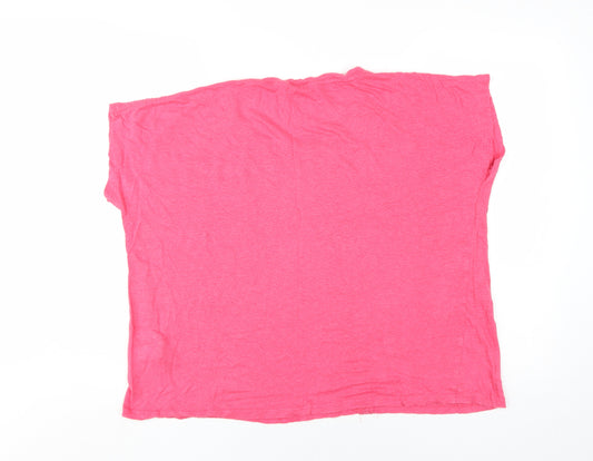WoolOvers Women's Pink Relaxed Linen T-Shirt 2XL