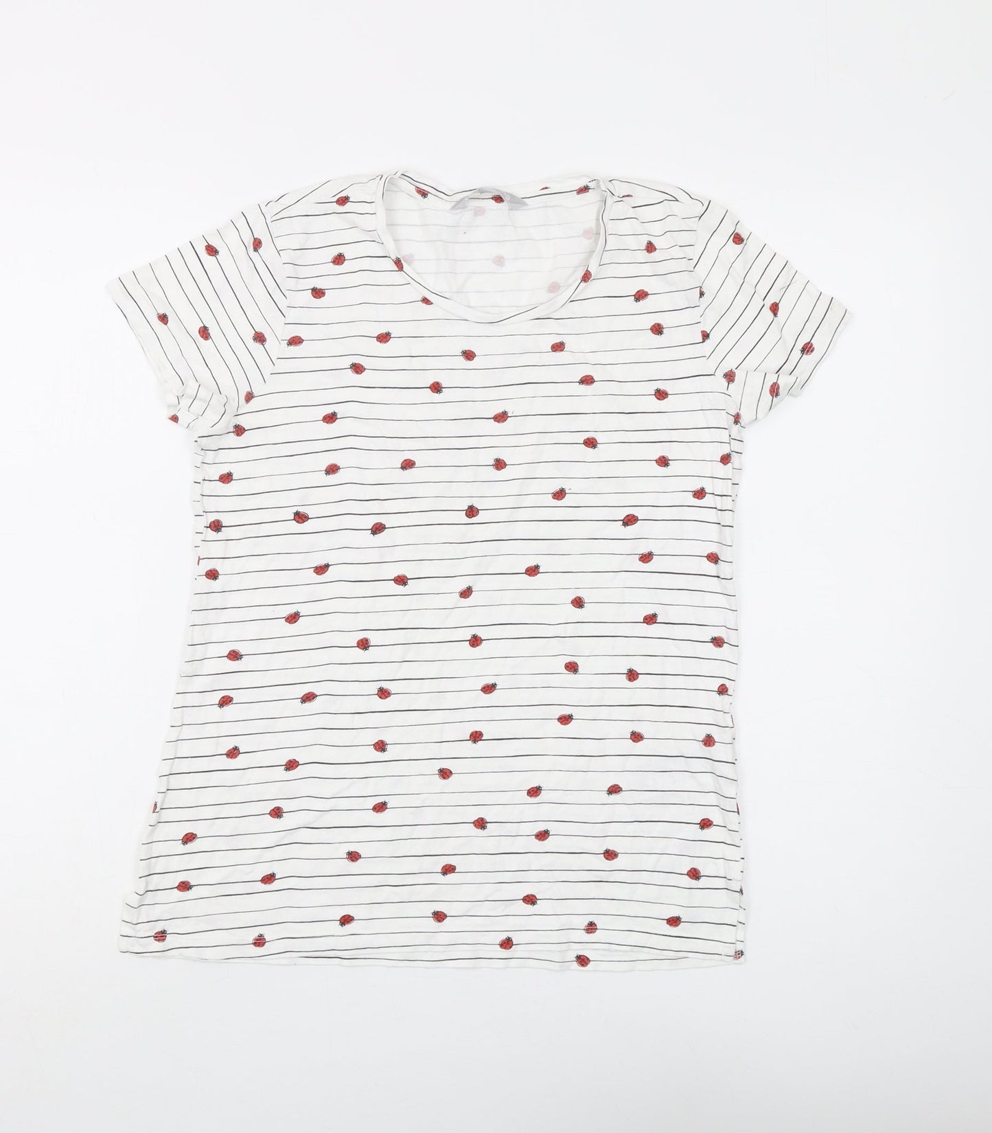 Red Herring Women's White Striped T-Shirt, Size 8