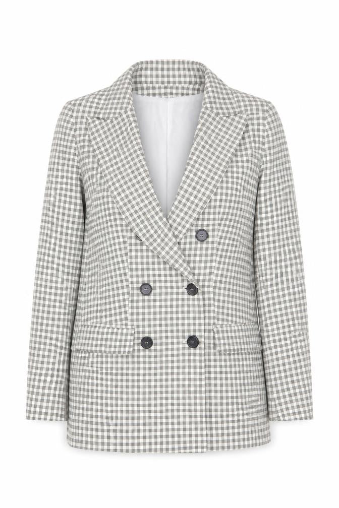 Front view of Missguided Stylish Women's Grey Check Blazer UK 6
