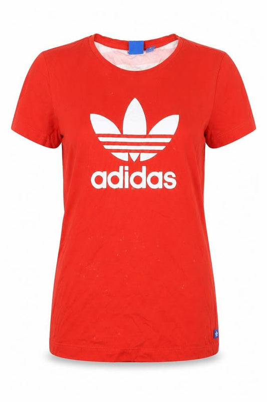 Womens UK Size 10 adidas Red Cotton T-Shirt