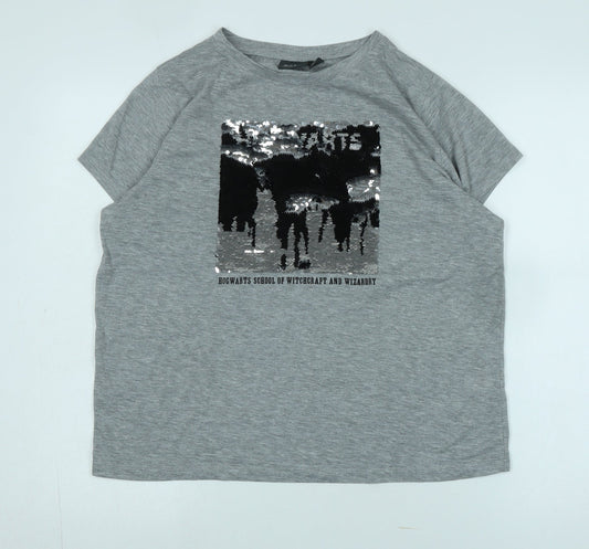 Harry Potter Unisex Grey T-Shirt L Hogwarts Sequin