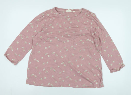 Fat Face Women Pink 3/4 Sleeve Basic Cotton T-Shirt